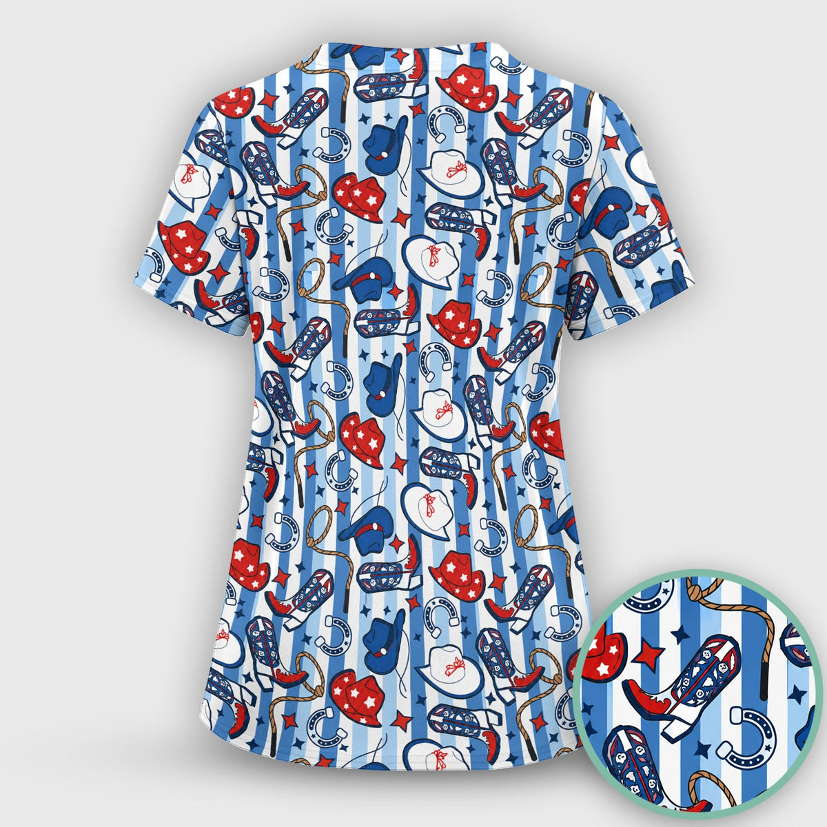 Western Cowboy Boots Hats Nurse Scrub Set