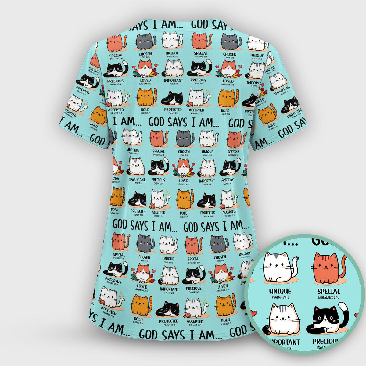 Cat God Says I Am Nurse Scrub Top