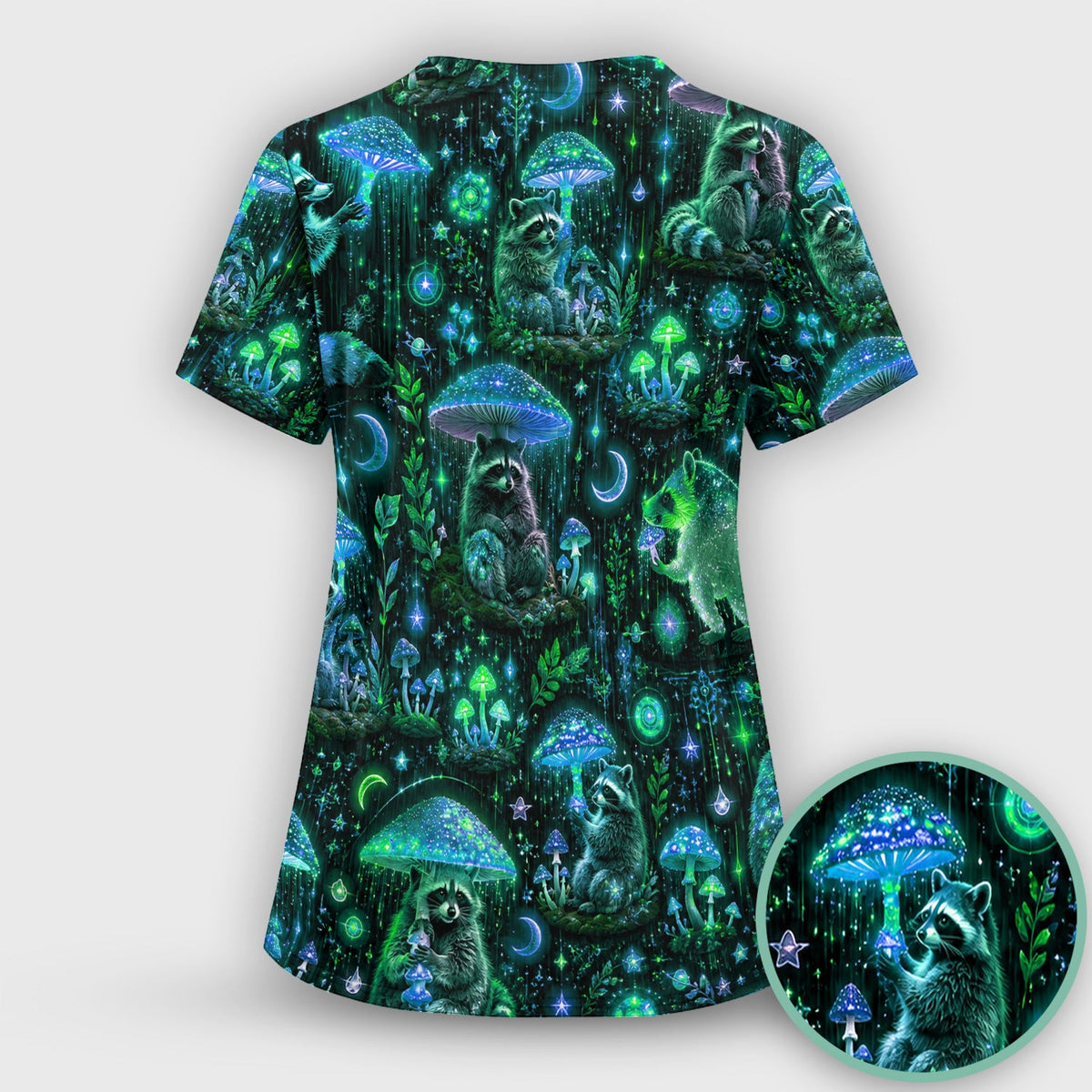 Glowing Raccoon Forest Nurse Scrub Top