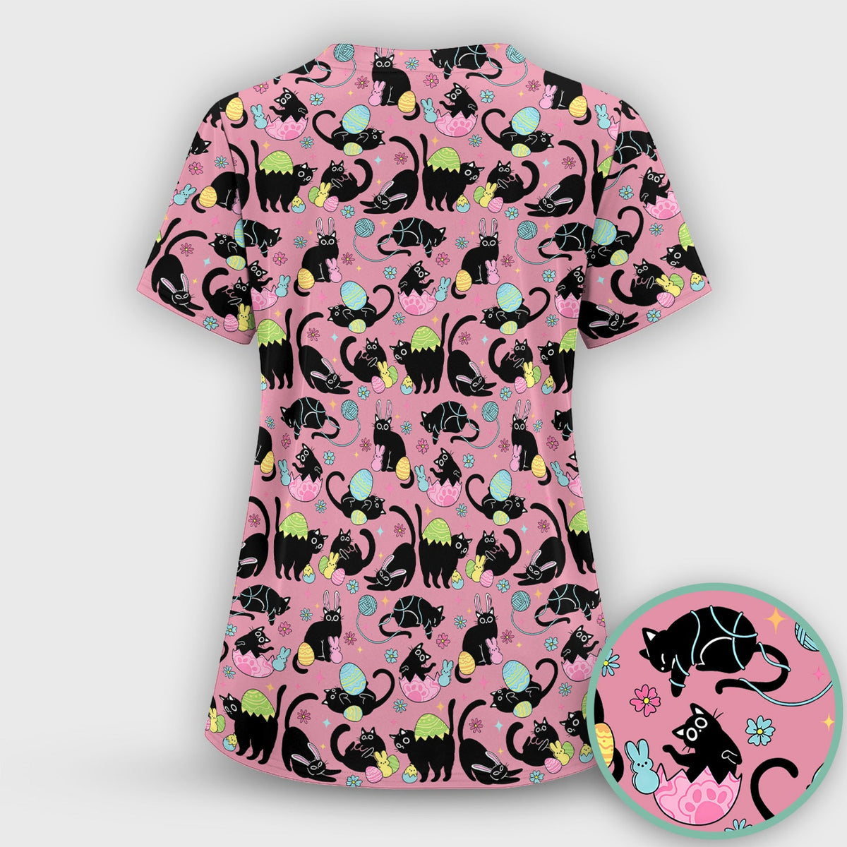 Black Cat Egg Nurse Scrub Top - Easter Gift