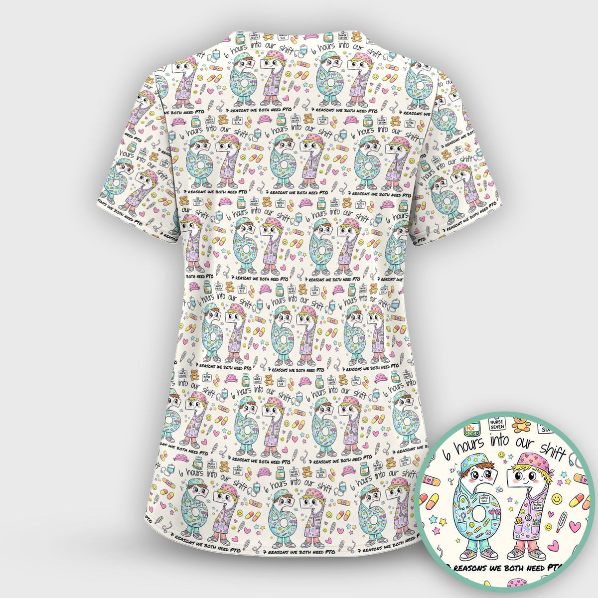 Six Hours Into Shift Beige Nurse Scrub Set