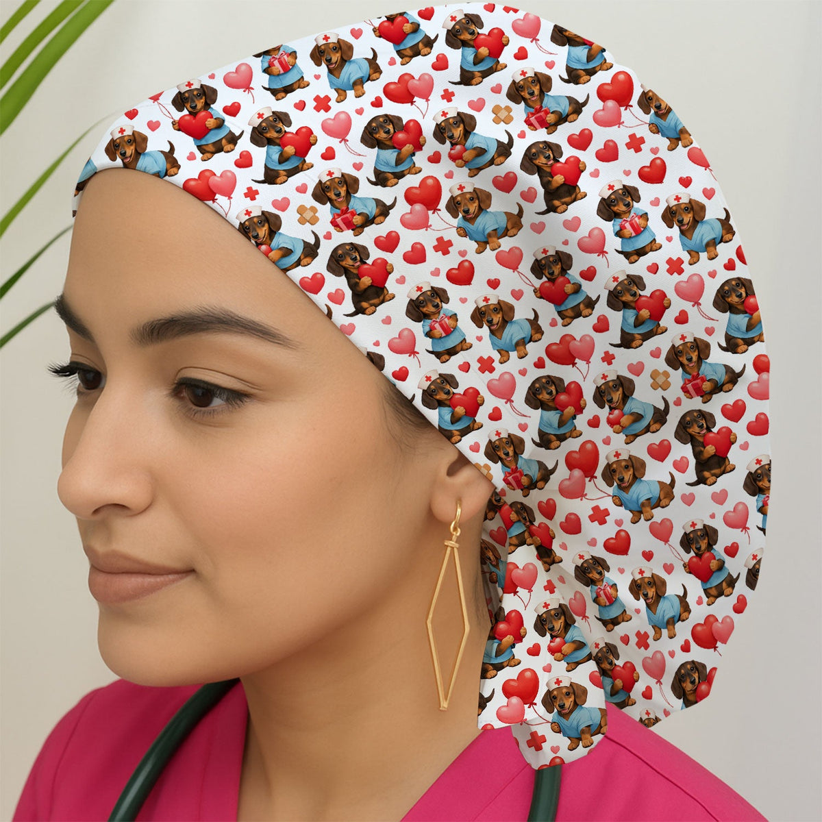 Dachshund Valentine Medical Scrub Cap