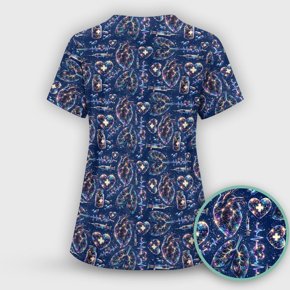 Galaxy Anatomical Heart Lung Syringe Nurse Scrub Set