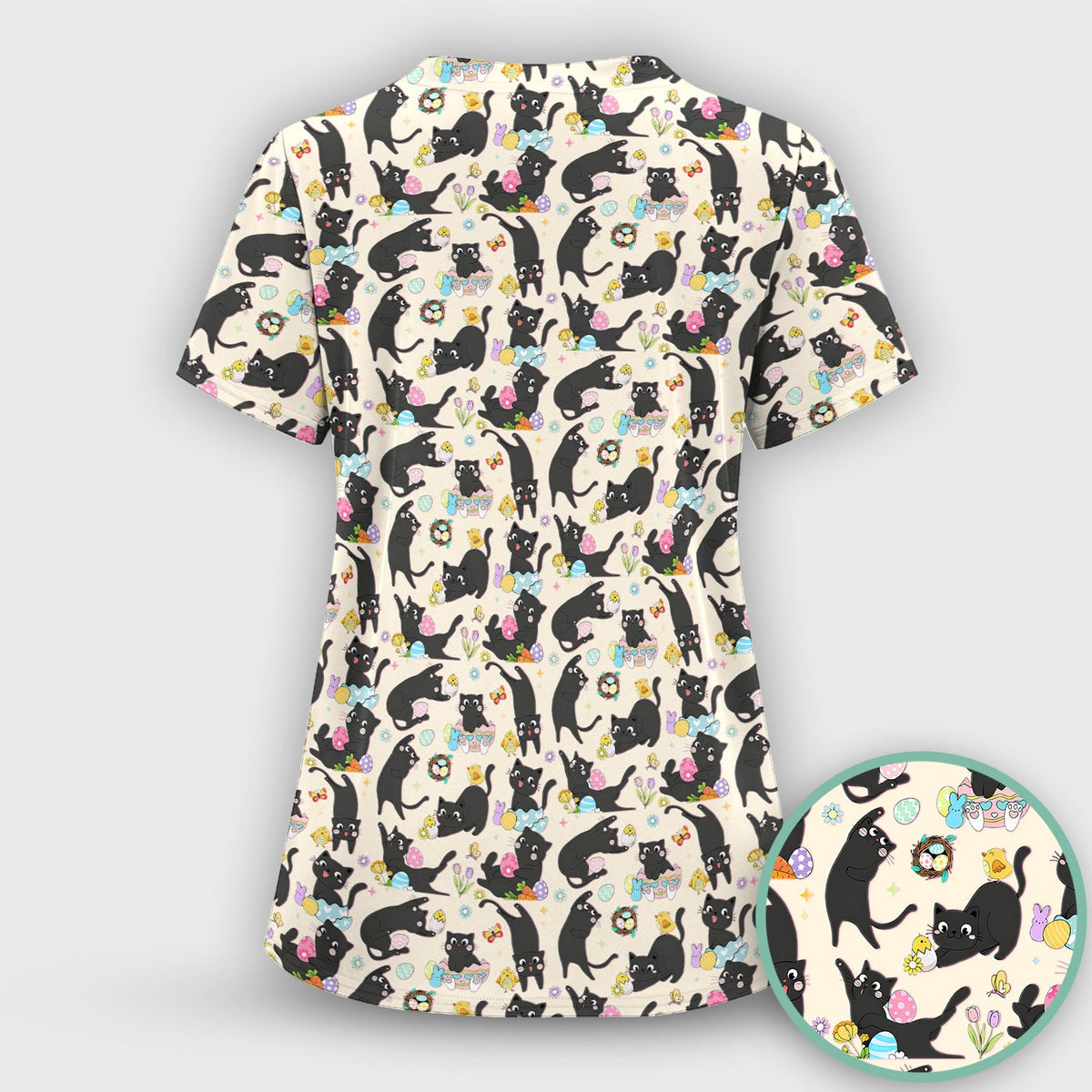 Black Cat Easter Egg Nurse Scrub Top