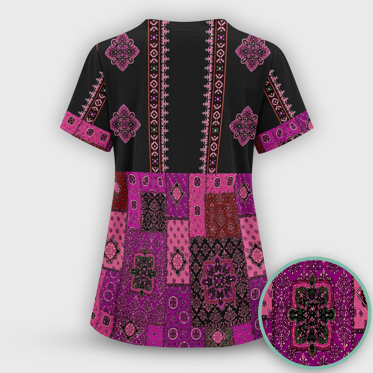 Boho Pink Bandana Patchwork Nurse Scrub Set