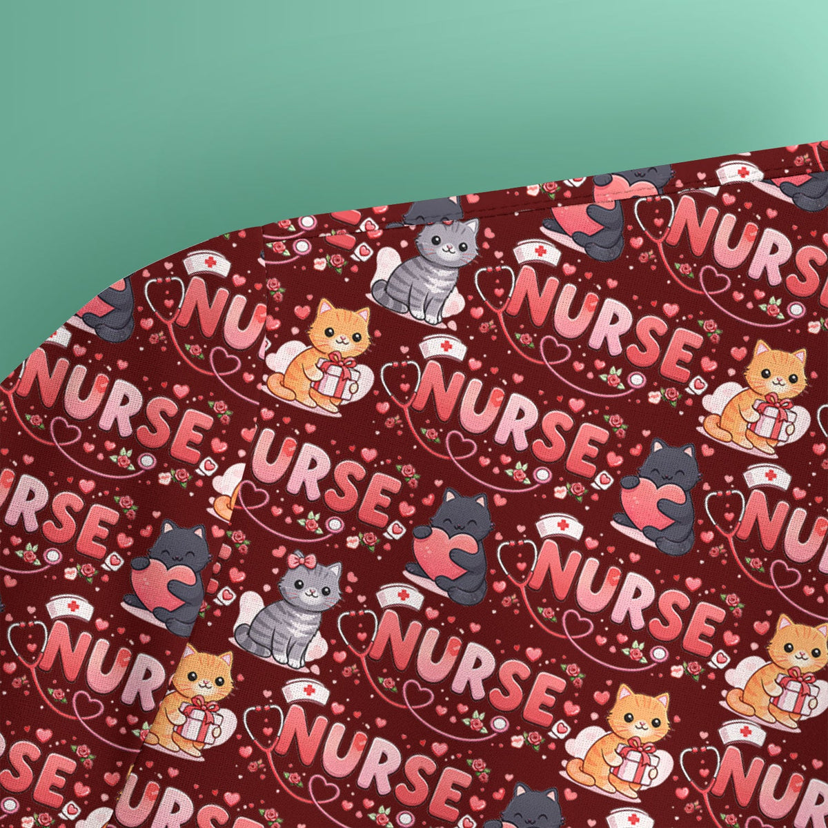 Cat Heart Nurse Scrub Top - Valentines Day Gift