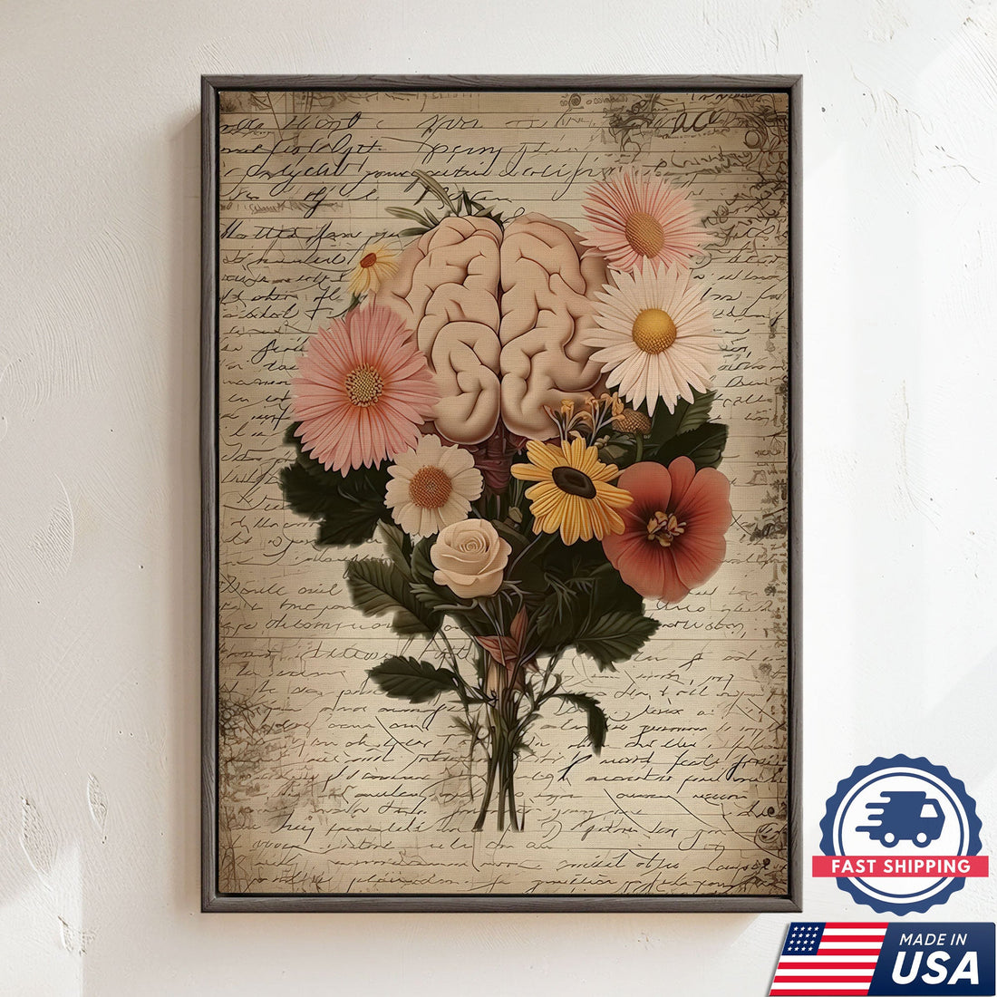 Floral Anatomy Vintage Script Nurse Canvas