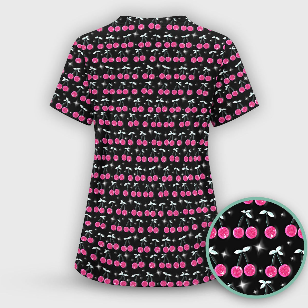 Pink Cherry Sparkle Nurse Scrub Set