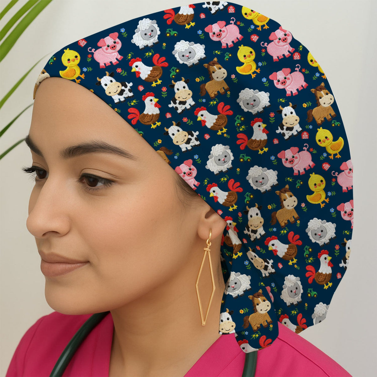 Cartoon Farm Animal Scrub Cap