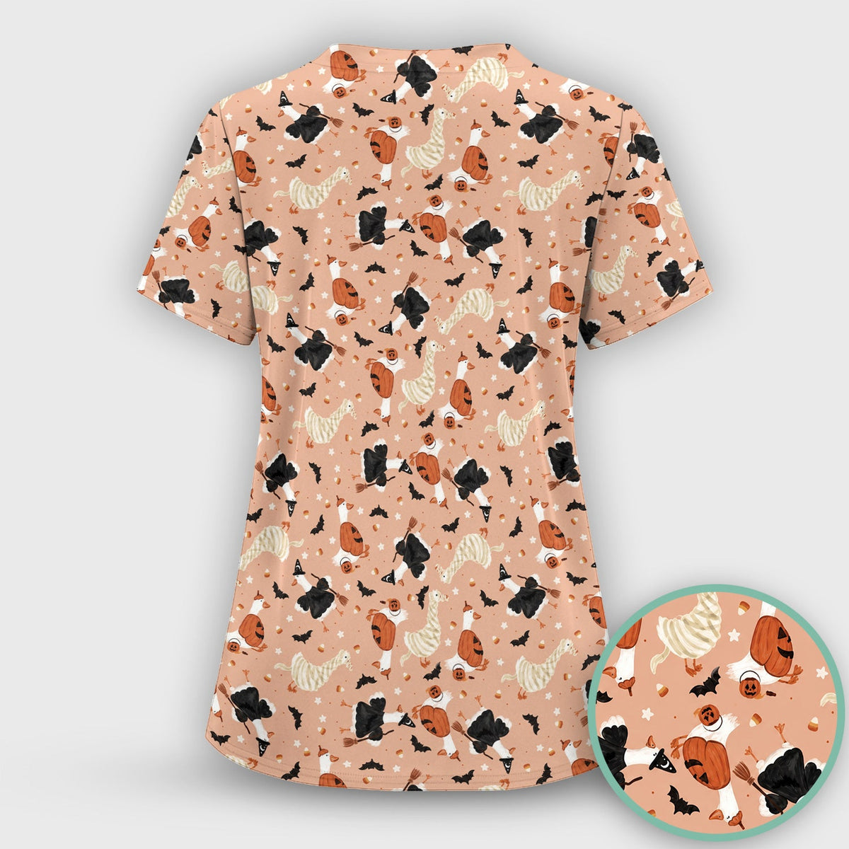 Goose Pumpkin Bat Nurse Scrub Top - Halloween Gift