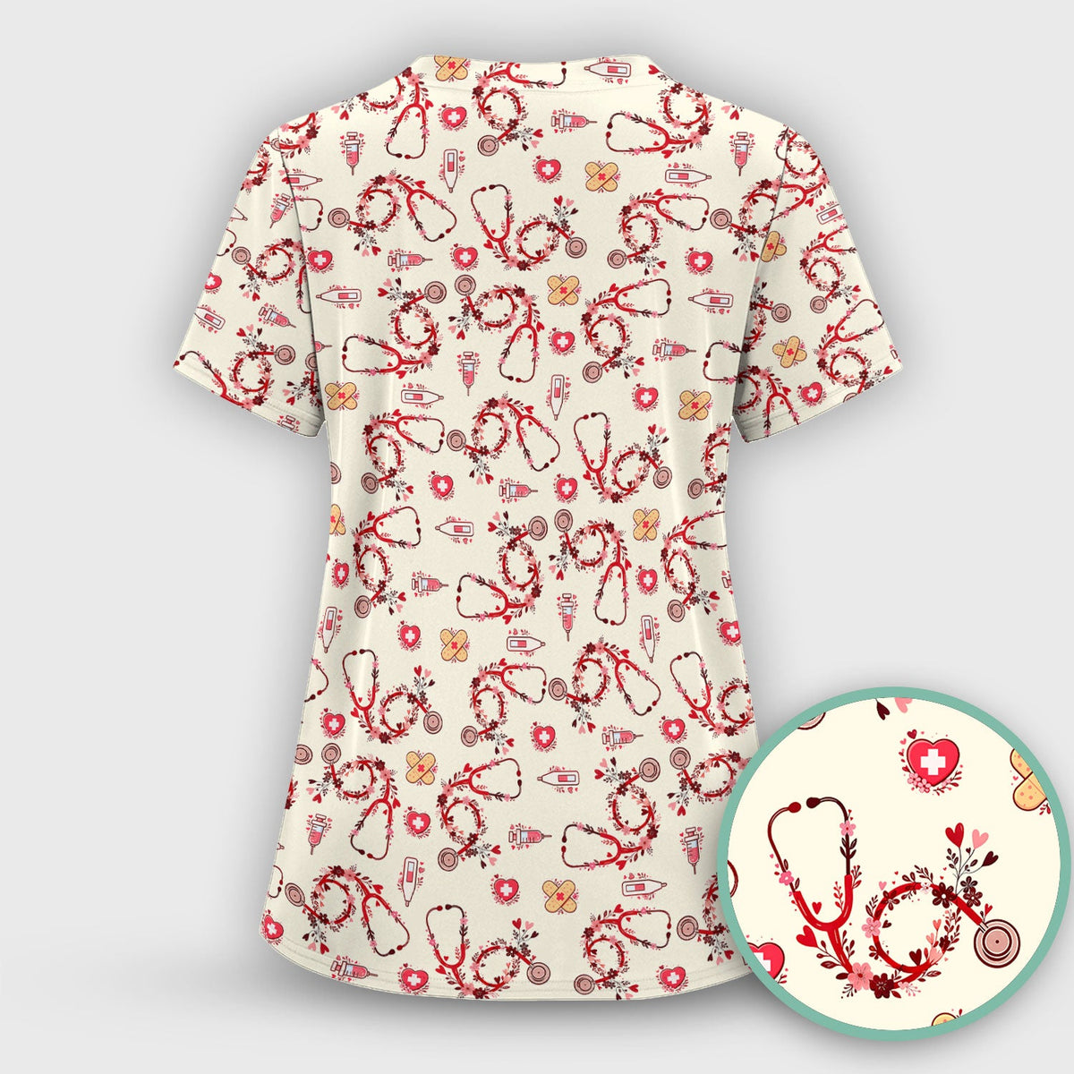 Heart Stethoscope Nurse Scrub Set