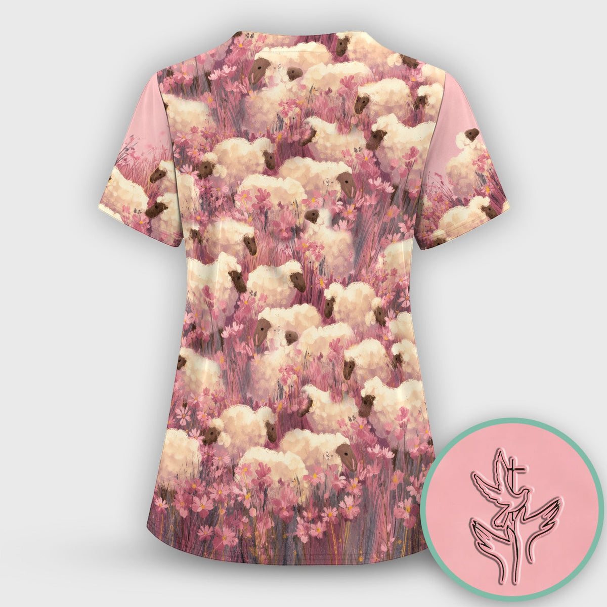 Christian Shepherd With Lambs Nurse Scrub Top