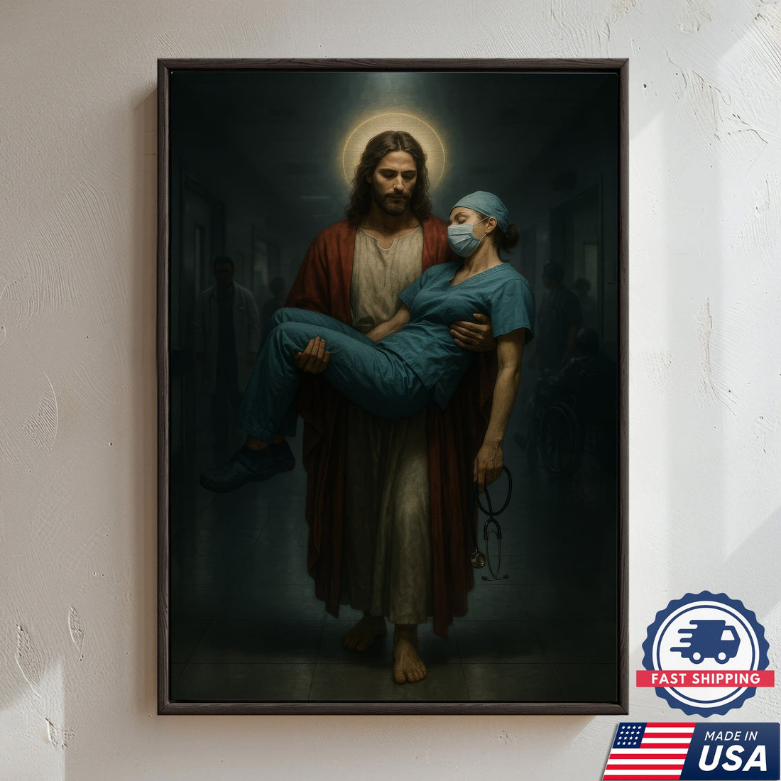 Jesus Carrying Nurse Canvas