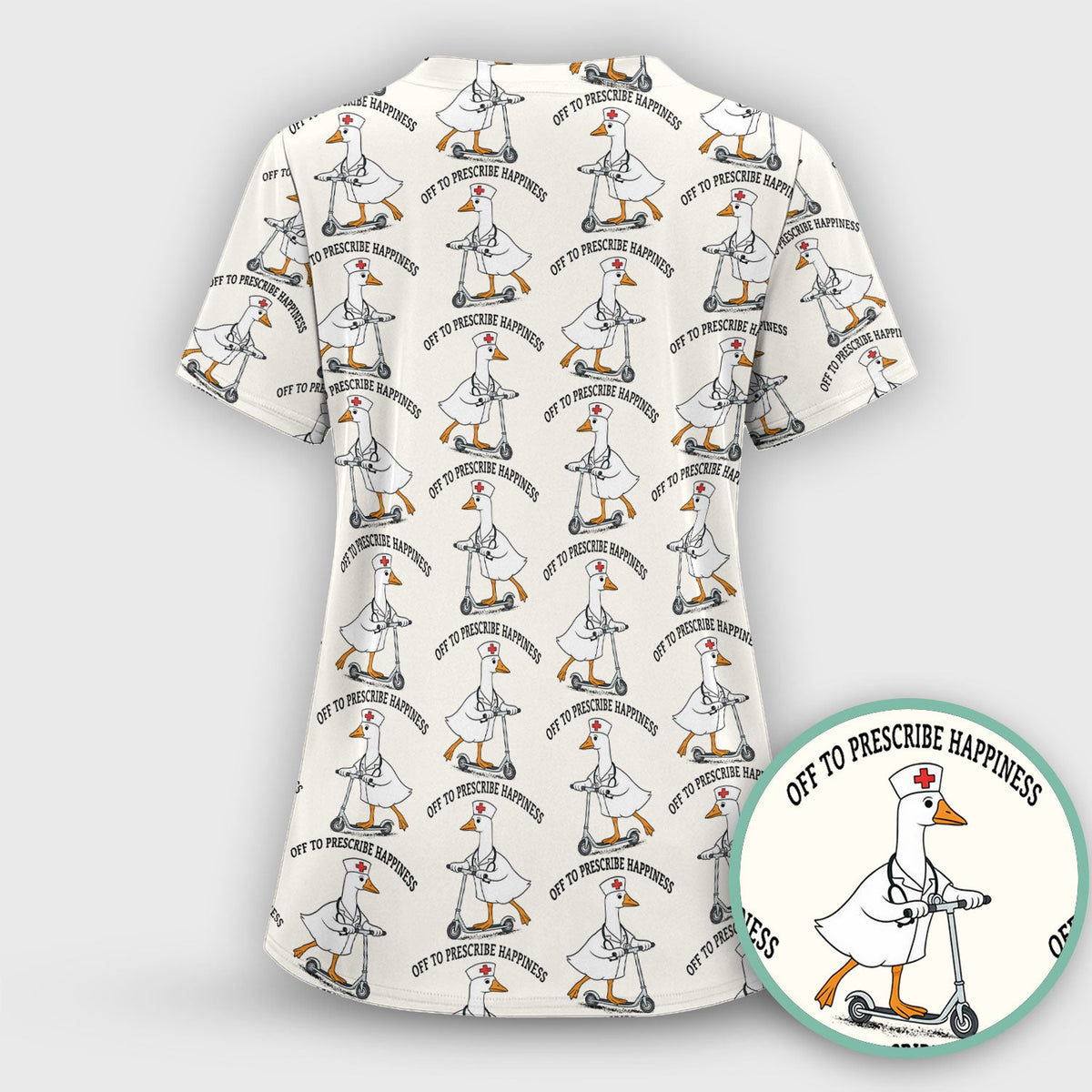Nurse Goose Scooter Print Scrub Set, Breathable Med Uniform