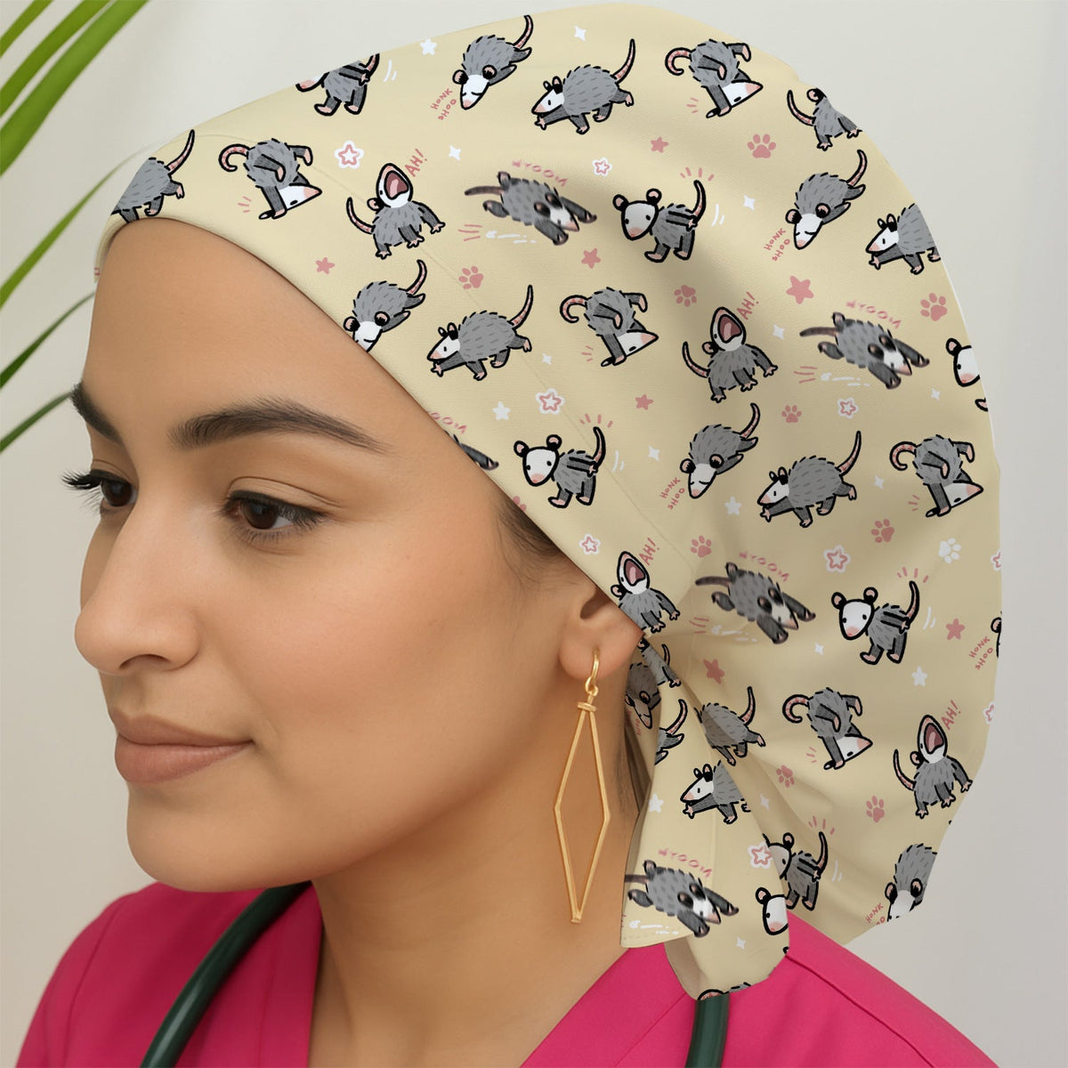 Cartoon Opossum Scrub Cap
