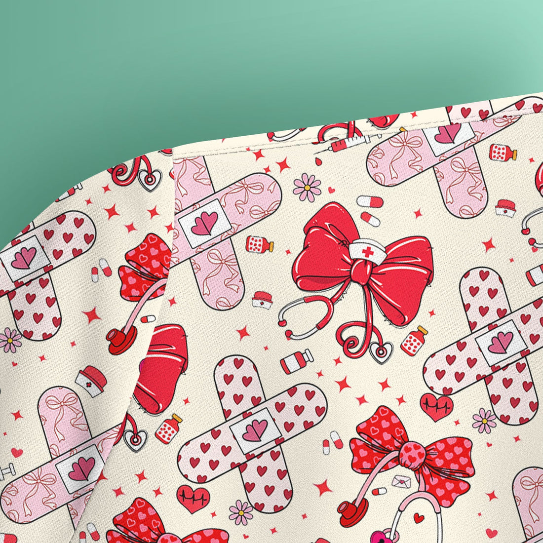 Valentine Nurse Red Bow Heart Bandage Scrub Top