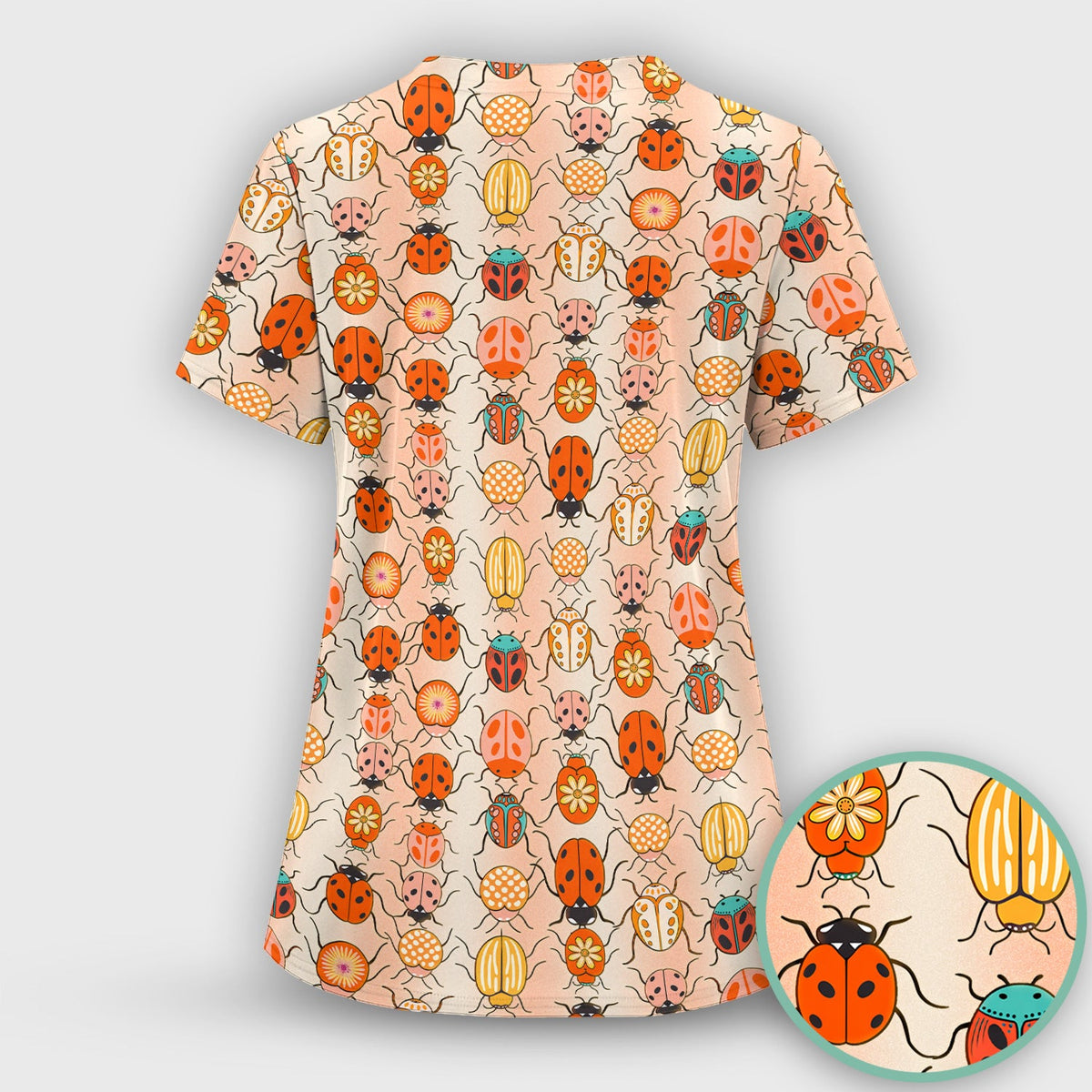 Ladybug Beetle Floral Nurse Scrub Set