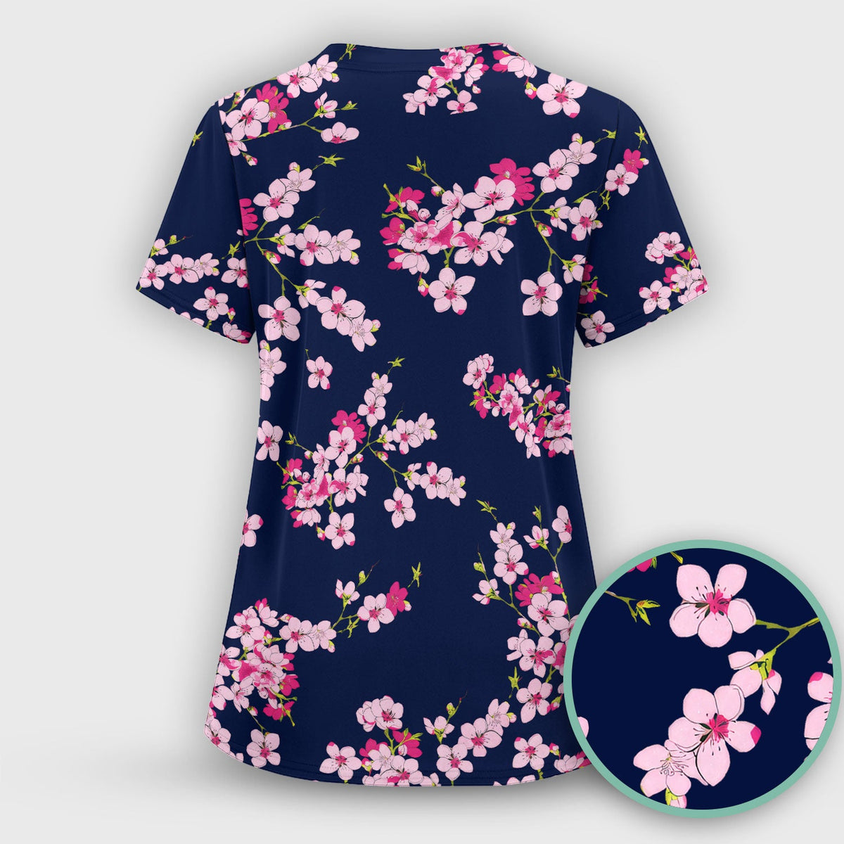 Elegant Cherry Blossom Nurse Scrub Top
