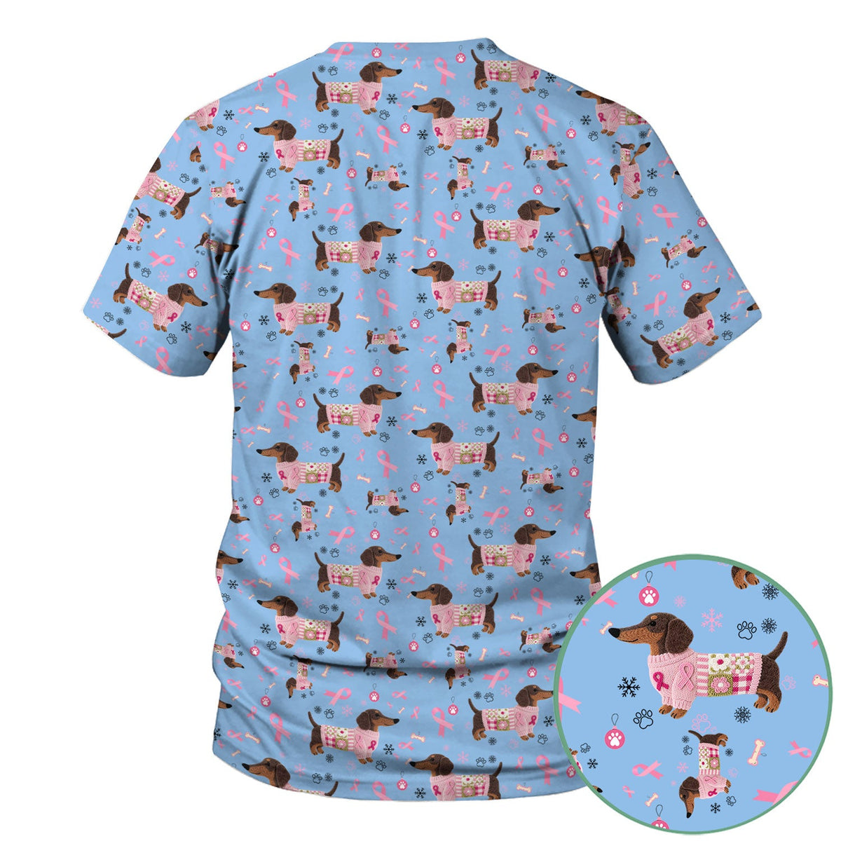 Pink Ribbon Dachshund Nurse Scrub Top