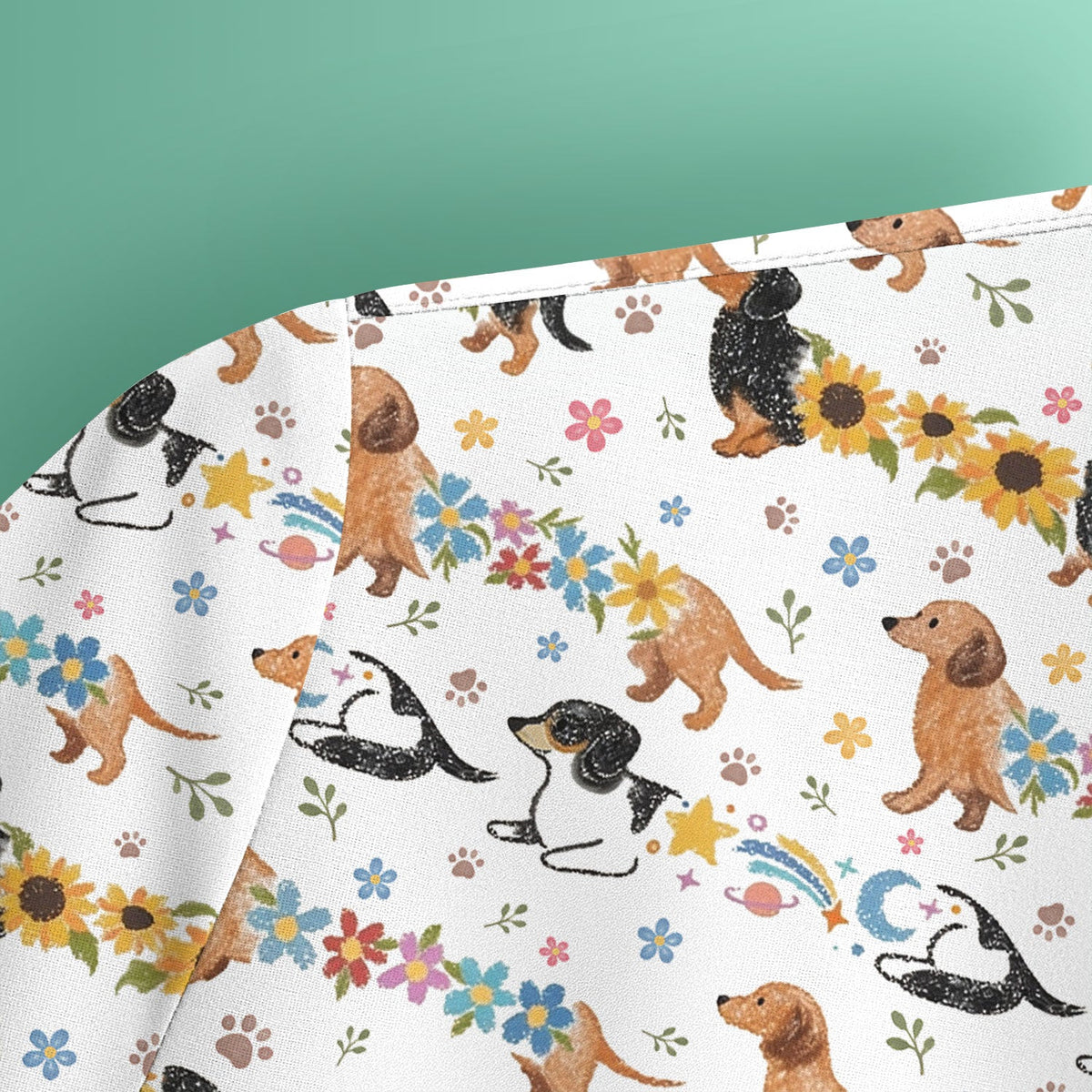 Floral Wiener Dog Nurse Scrub Top