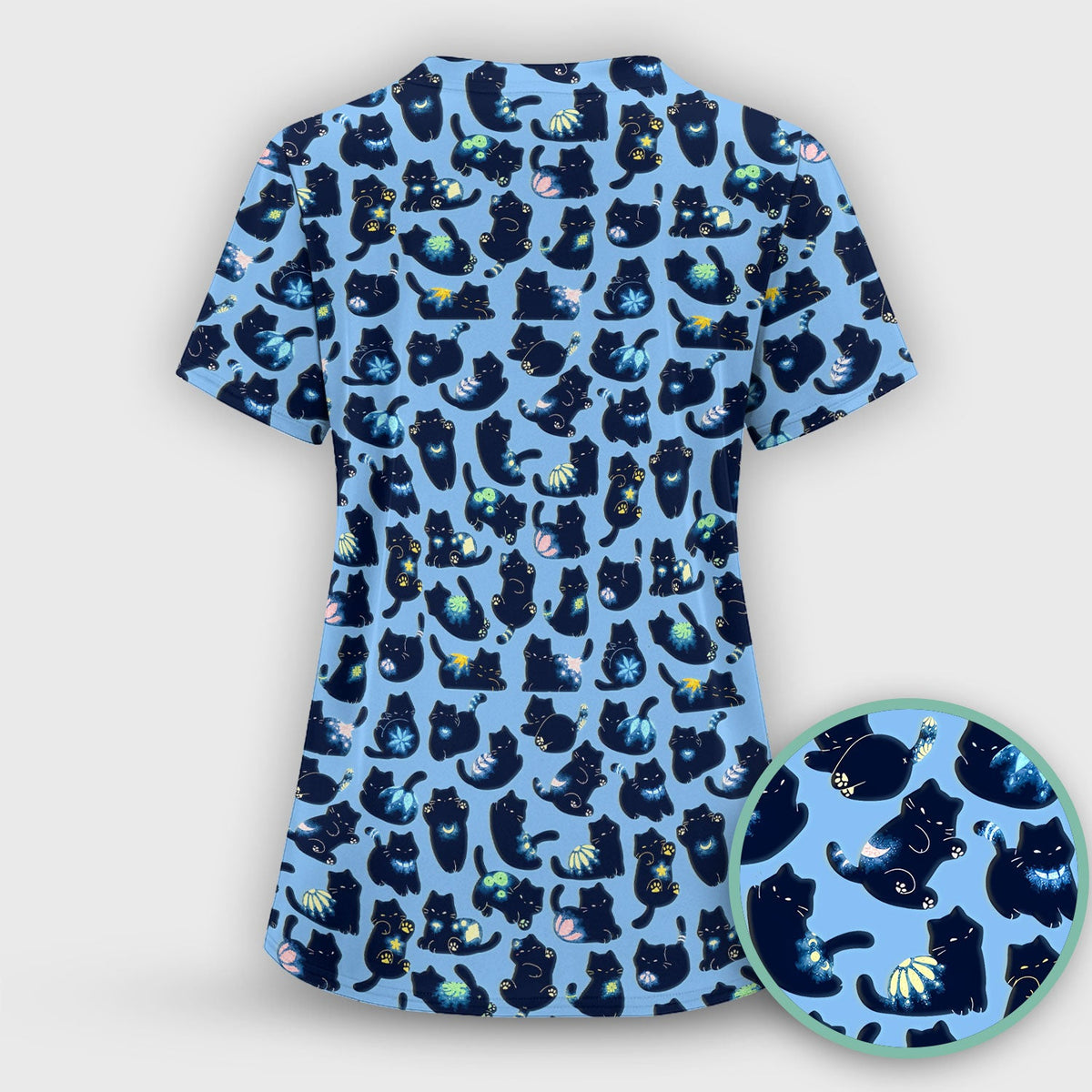 Midnight Black Cat Nurse Scrub Top