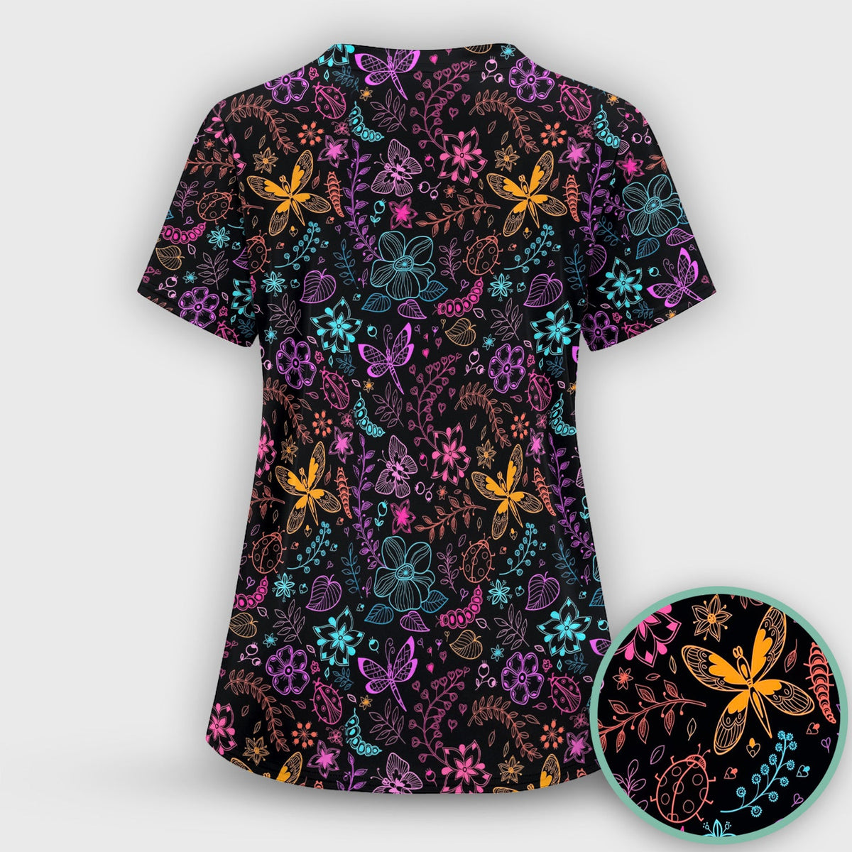 Neon Butterfly Floral Garden Nurse Scrub Set