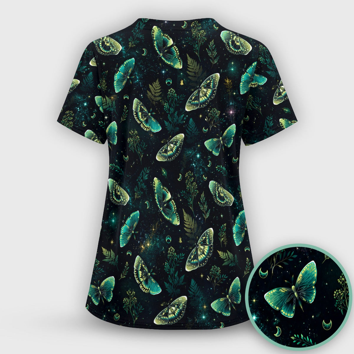 Mystical Moonlight Butterfly Garden Nurse Scrub Top II