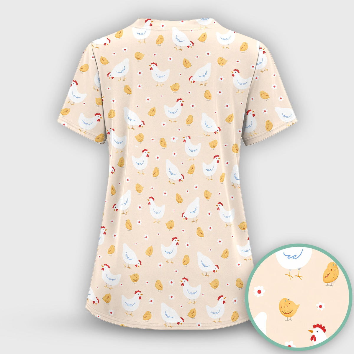 Chicken And Cute Chicks Nurse Scrub Set