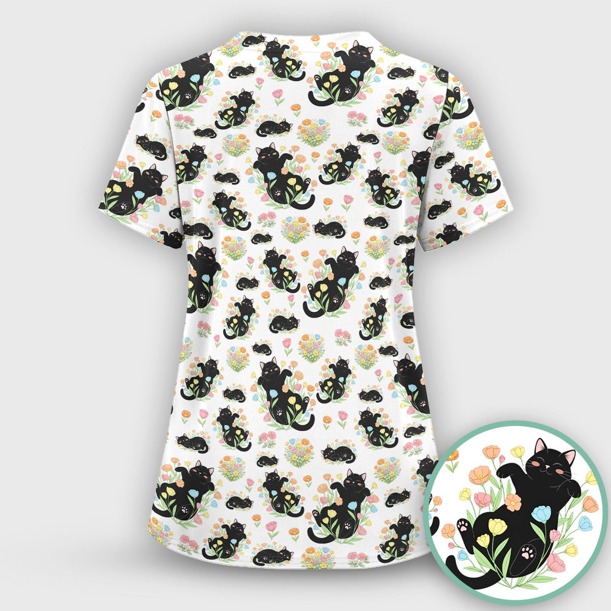 Cats Cute Poses Floral Nurse Scrub Set