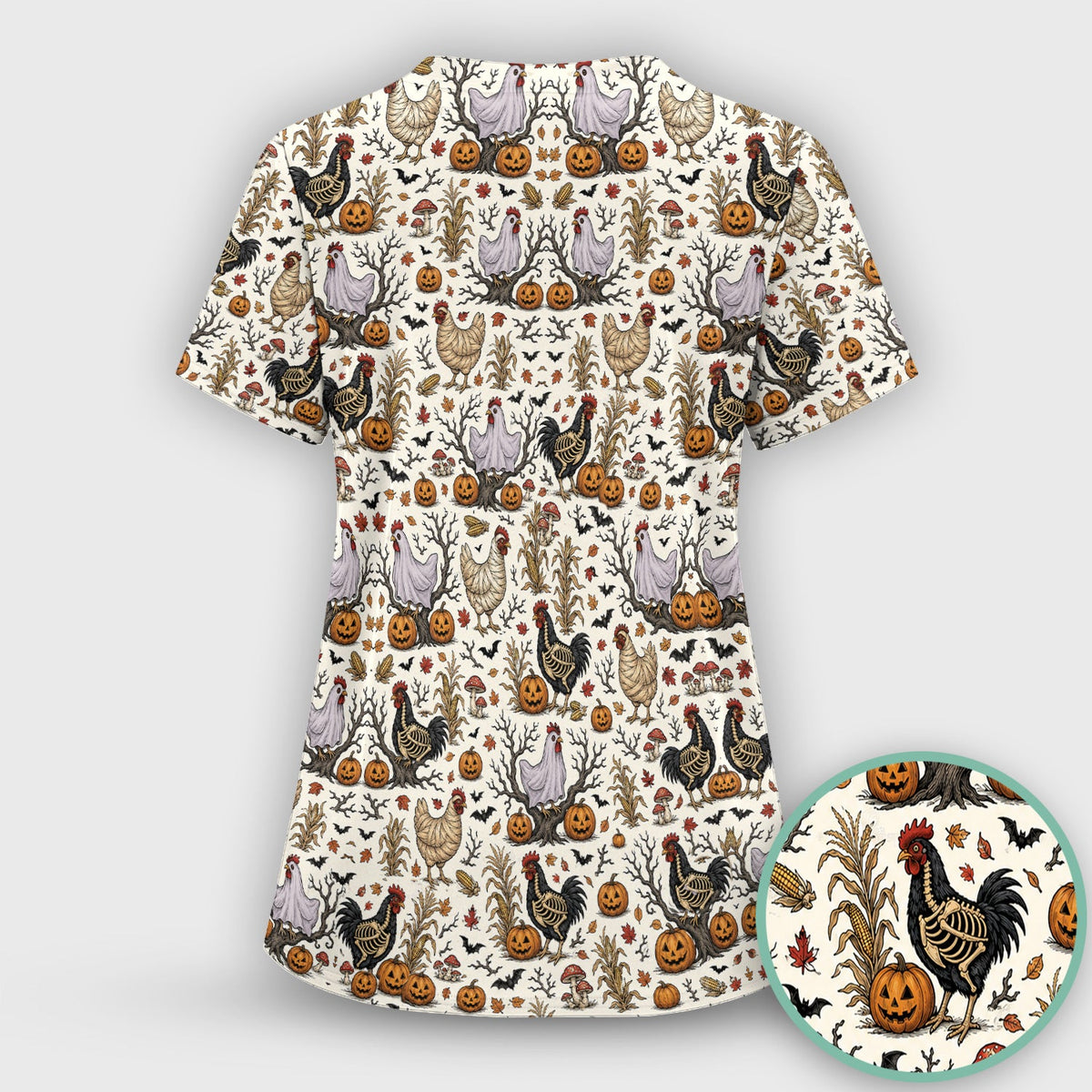 Skeleton Chickens Nurse Scrub Top - Halloween Gift