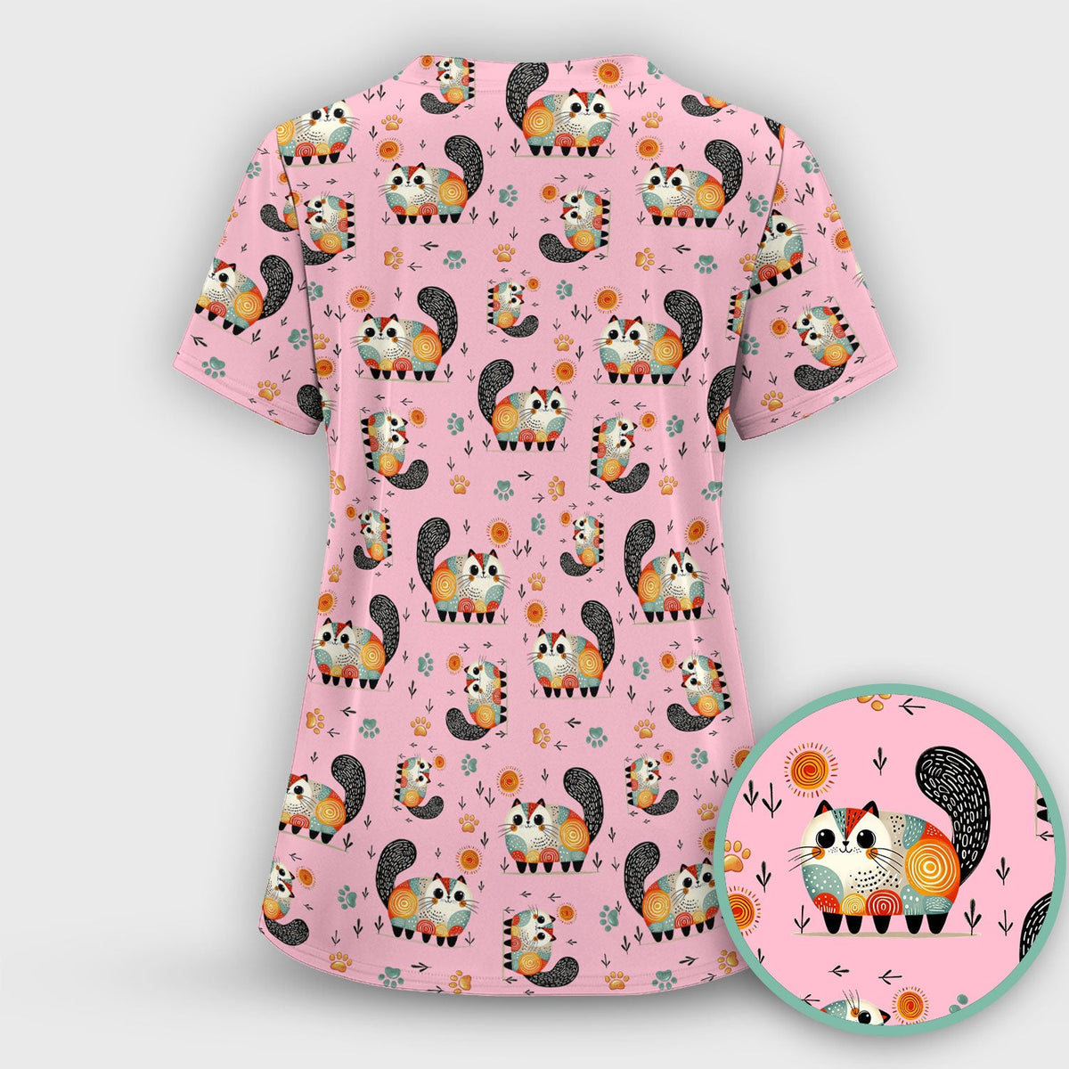 Cat Illustration Nurse Scrub Set