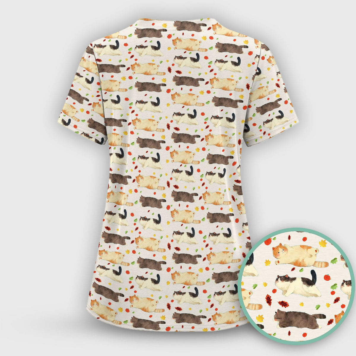 Chubby Cat Autumn Leaves Nurse Scrub Set