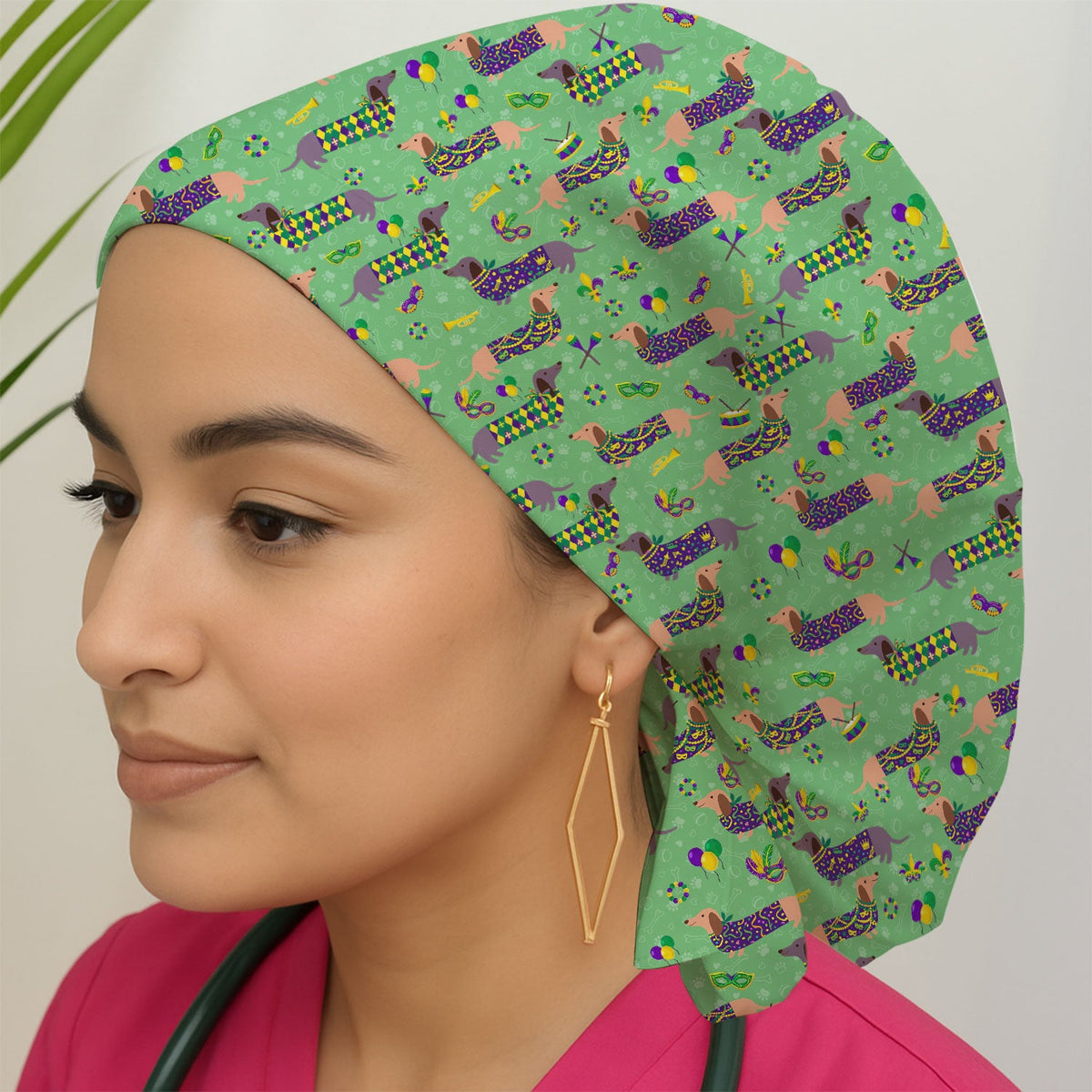 Mardi Gras Dachshund Wiener Dog Scrub Cap