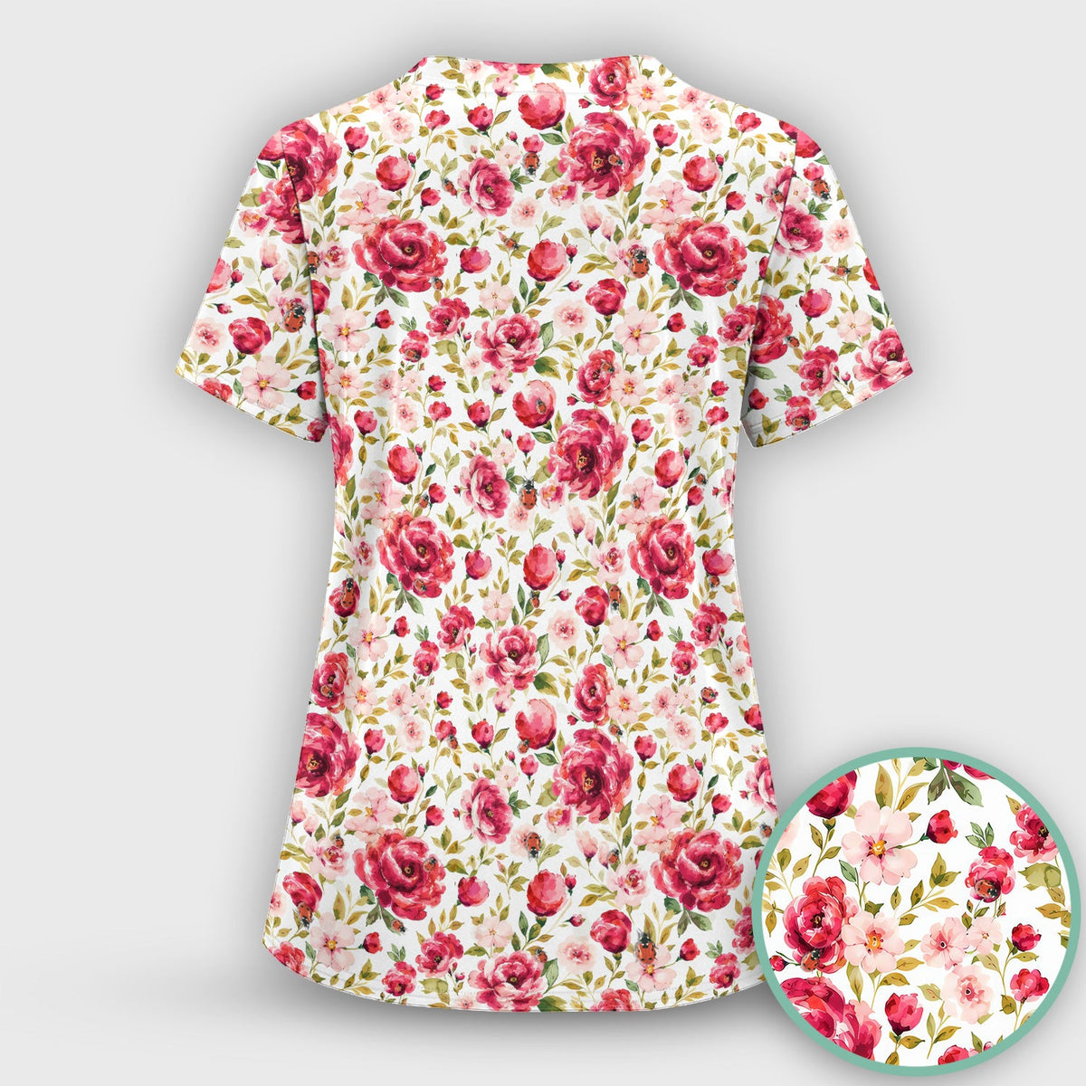 Pink Rose Ladybug Garden Nurse Scrub Set