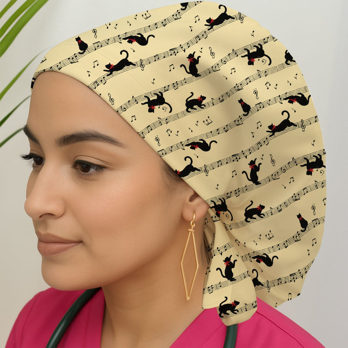 Dancing Black Cat Music Scrub Cap