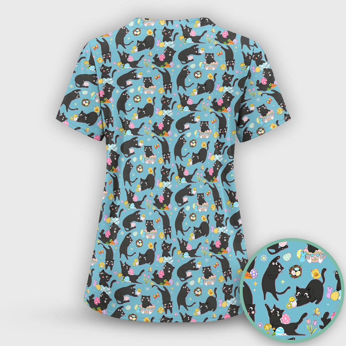 Black Cat Easter Egg Nurse Scrub Set