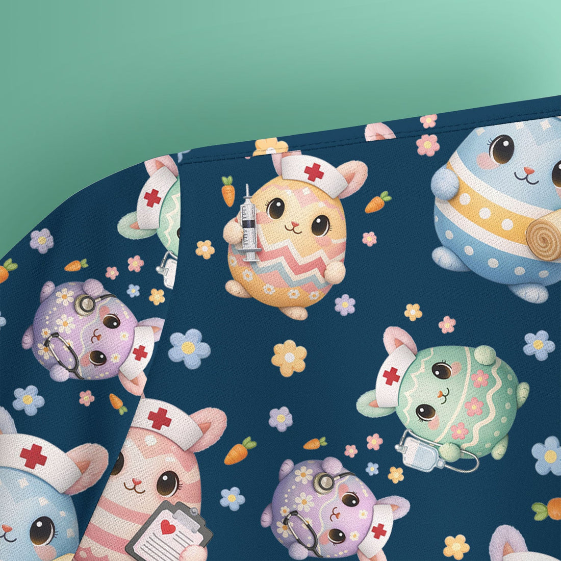 Bunny Pastel Floral Scrub Top - Easter Gift For Nurse