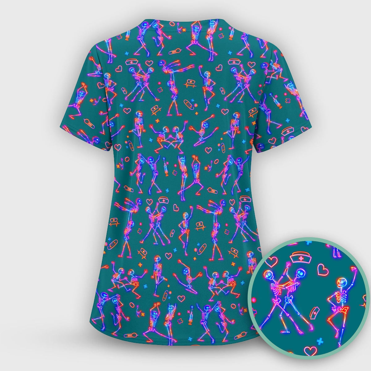 Neon Dancing Skeleton Nurse Scrub Set