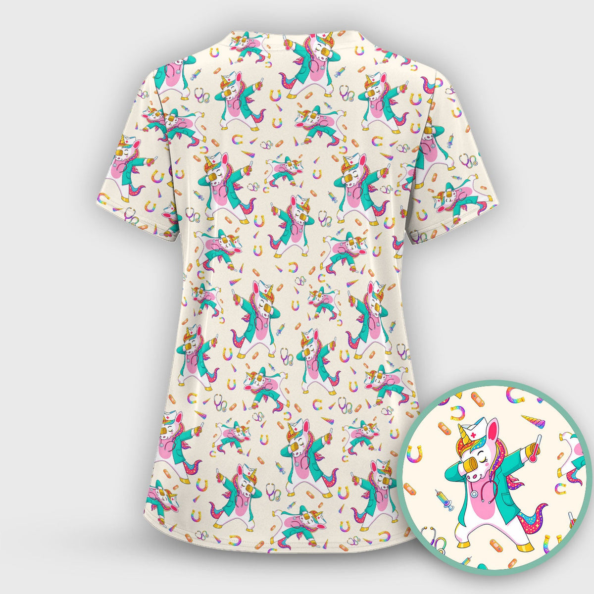 Cute Unicorn Nurse Dance Pattern Scrub Top, Breathable Fabrics Nursing Uniform