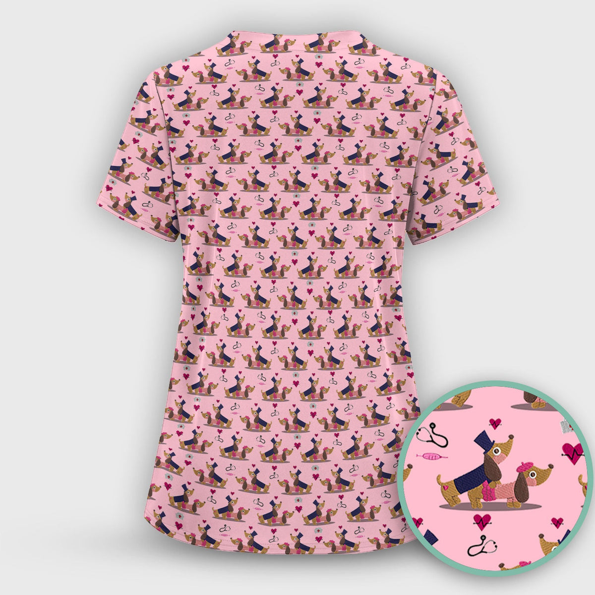 Dachshund Nurse Scrub Top - Valentines Day Gift