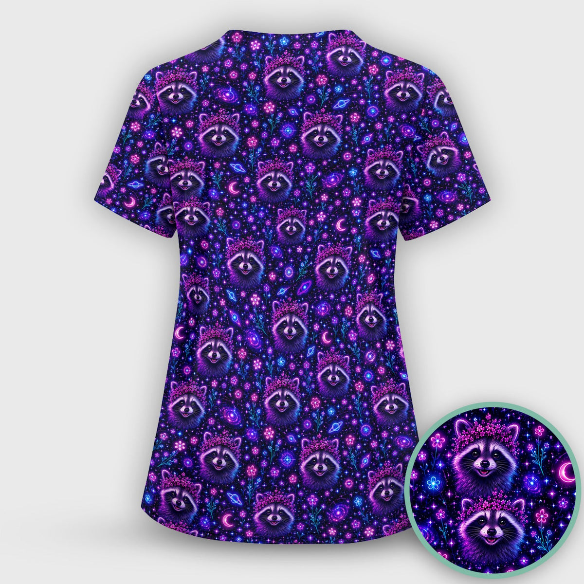 Galaxy Raccoon Nurse Scrub Top