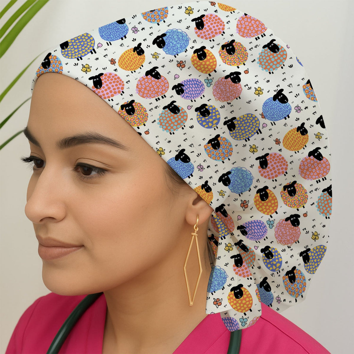 Adorable Colorful Sheep Scrub Cap