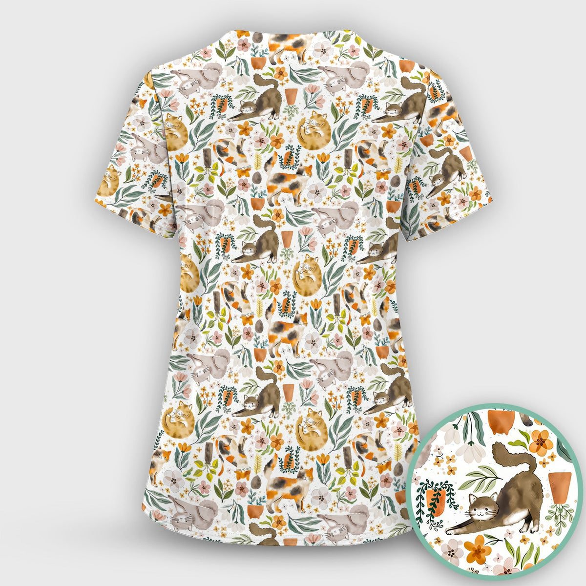 Cat Wildflower Garden Nurse Scrub Set