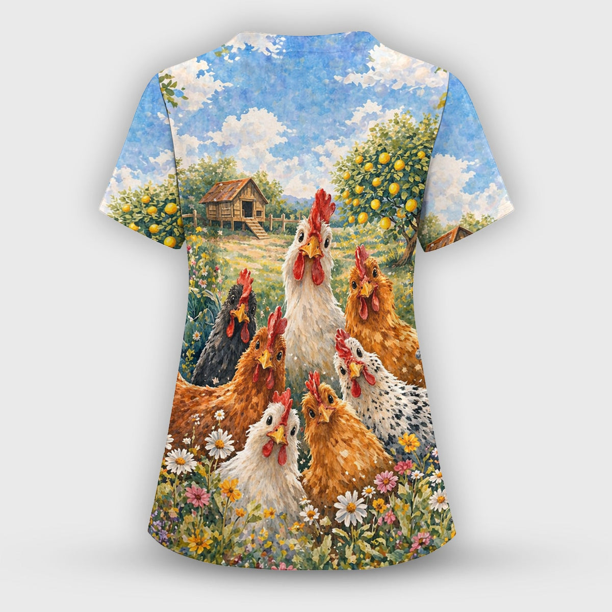 Rustic Chicken Farm Garden Nurse Scrub Set