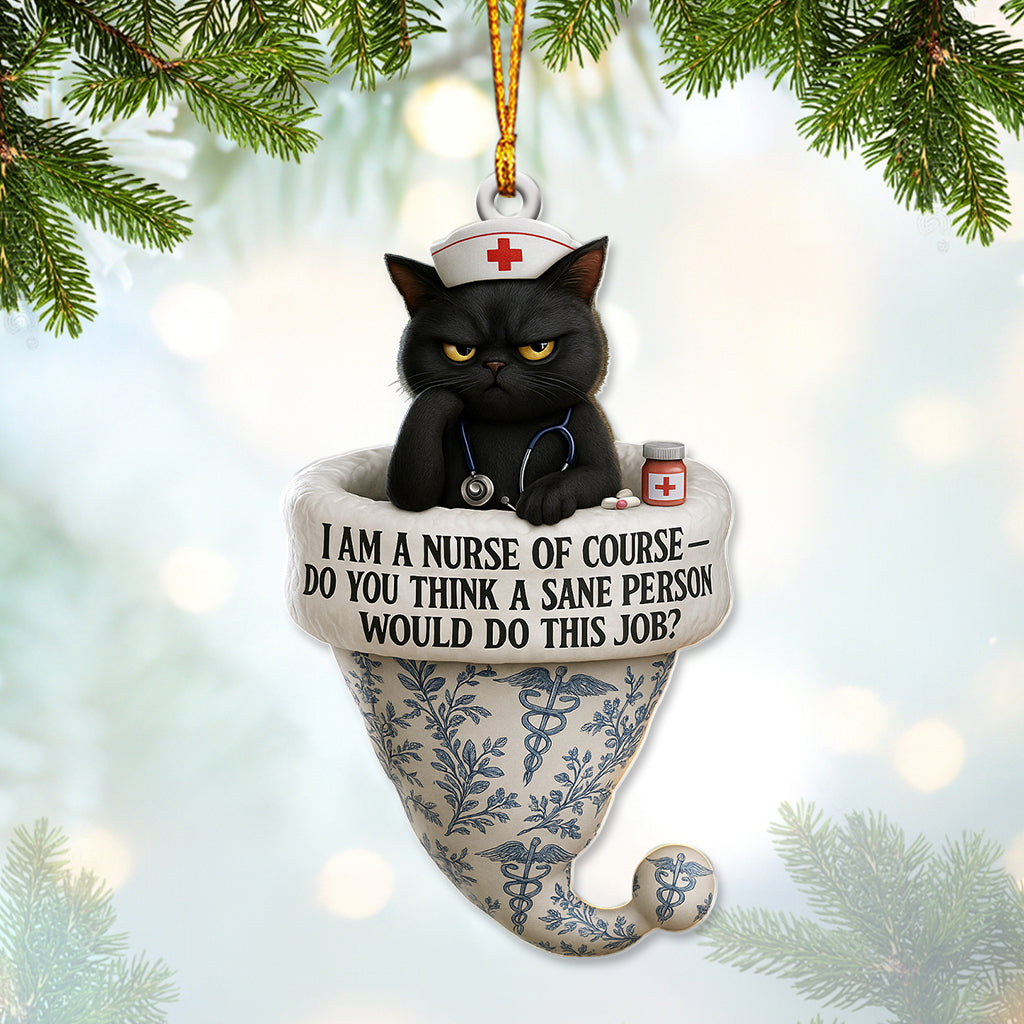 Personalized Black Cat Christmas Nurse Ornament