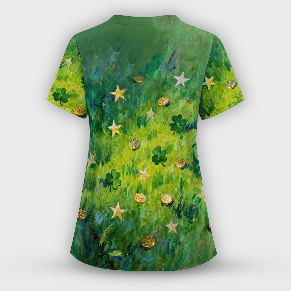 St Patrick Lucky Shamrock Heart Nurse Scrub Top