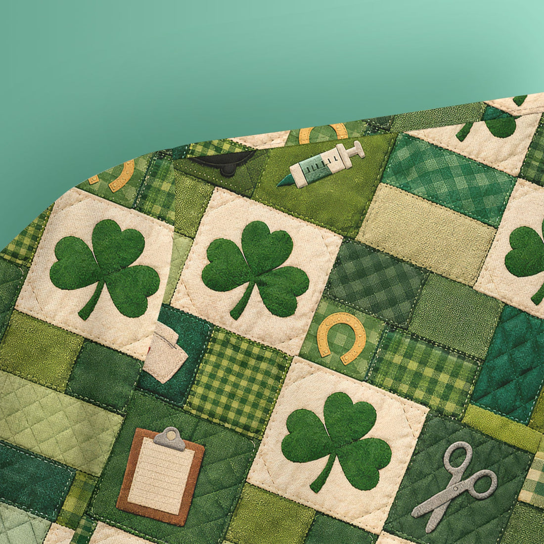 St Patrick Patchwork Shamrock Nurse Scrub Top