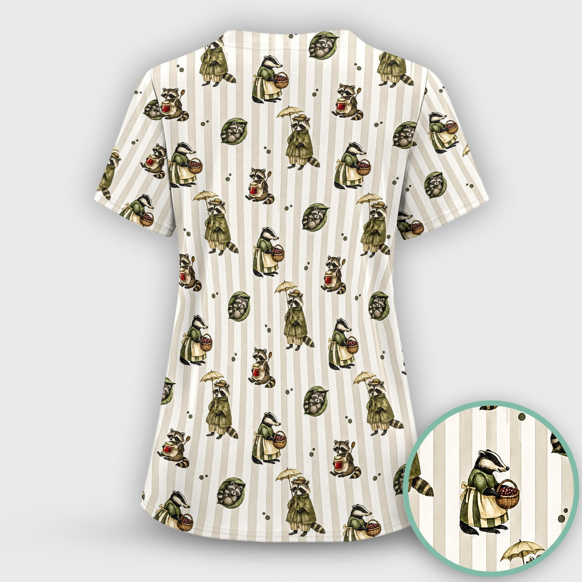 Woodland Raccoon Print Nurse Scrub Top
