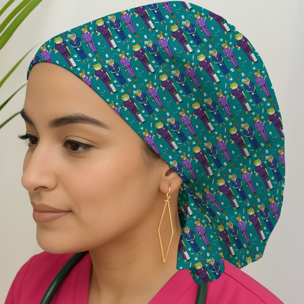 Frog Nurse Print Scrub Cap