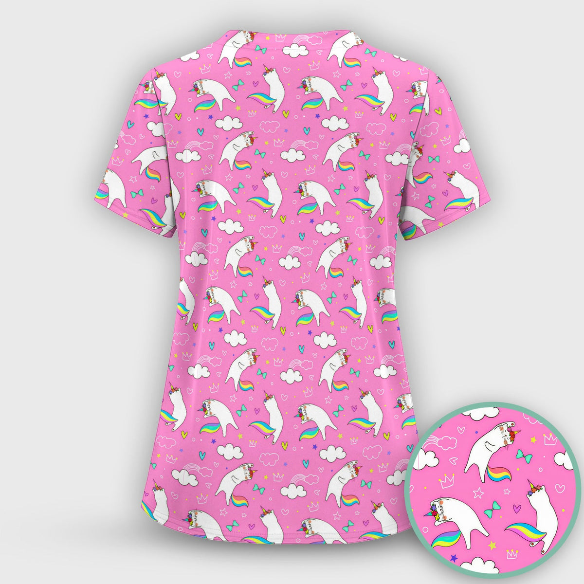 Unicorn Cat Rainbow Tail Clouds Nurse Scrub Set